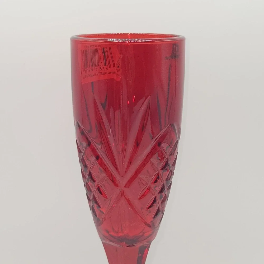 Dublin Set of 2 Ruby Red Crystal Flute 6oz For Champagne Prosecco Sparkling Wine